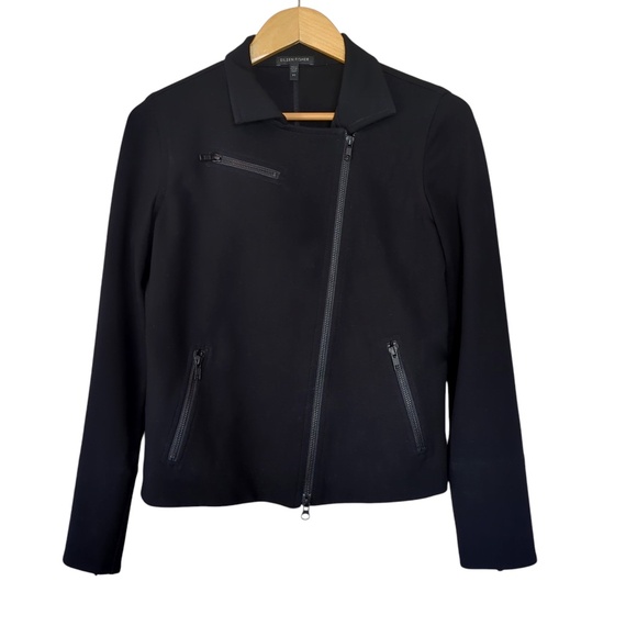 Eileen Fisher Black Asymmetrical Zip Jacket - Picture 2 of 10